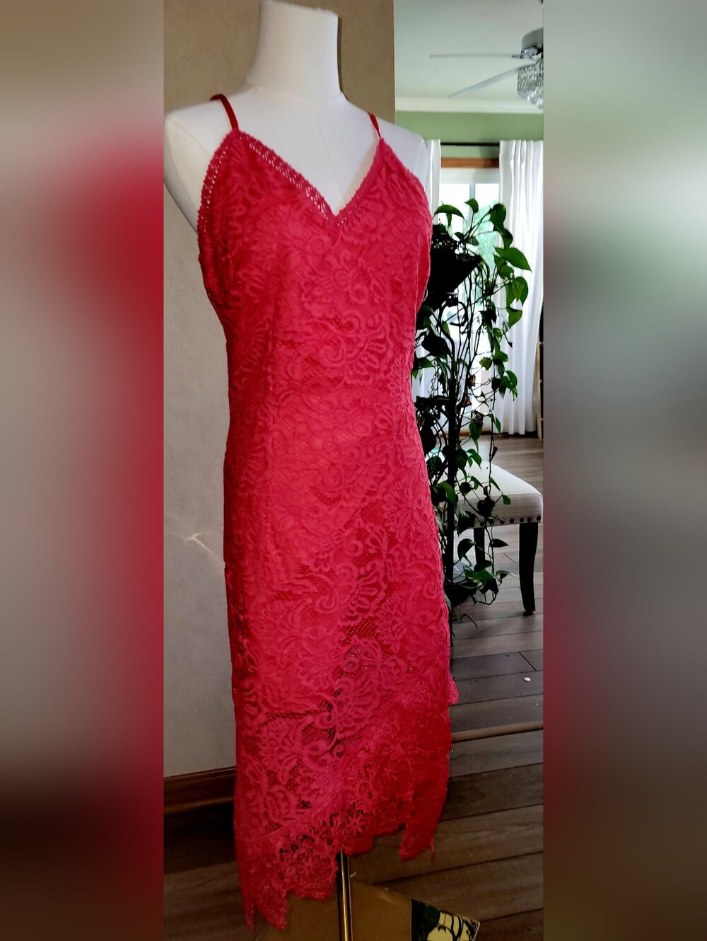 Lulu's Vibrant Coral  Sleeveless Lace Dress